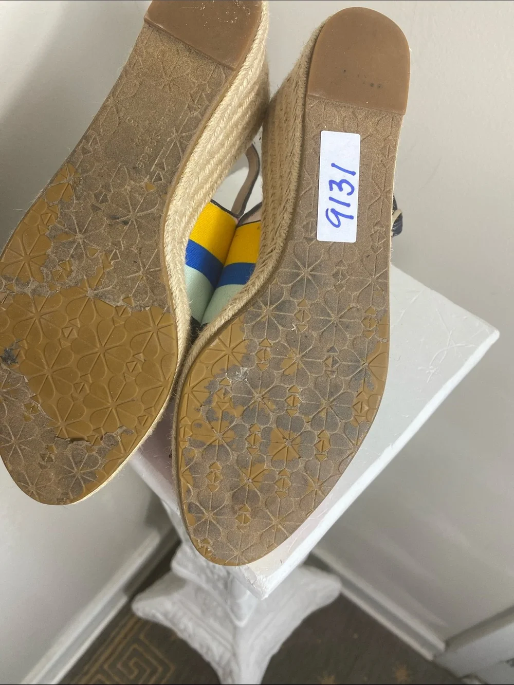 kate spade Multicolor Striped Navy Trim Slingback Espadrille Wedges
